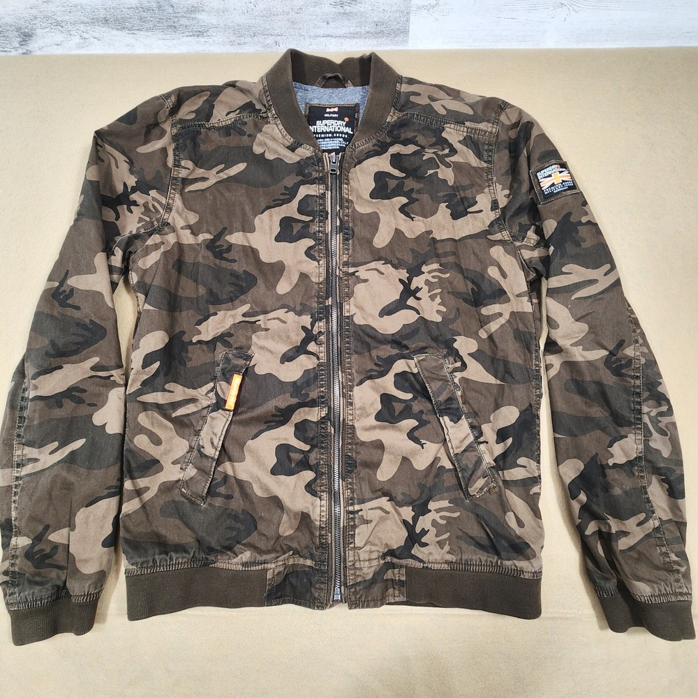 Superdry Bomber Jacket Mens Large Green Camo The Rookie Military